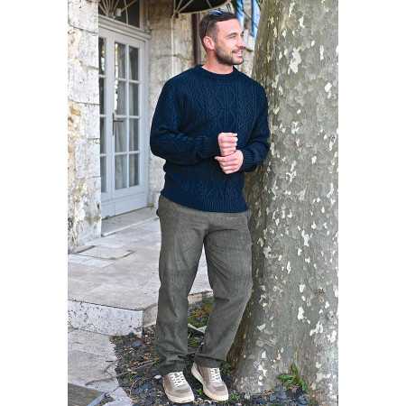 Pull torsadé homme senior marine manches longues | Facilavi