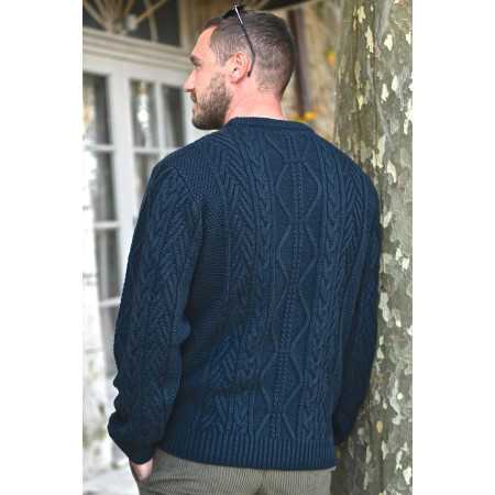 Pull torsadé homme senior marine manches longues | Facilavi