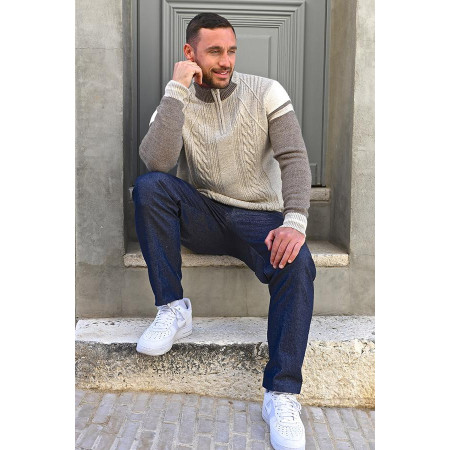 Pull doux homme senior col montant zippé | Facilavi