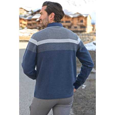 polo manches longues bleu chaud confortable facile à enfiler homme senior tenue dos