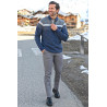 polo manches longues bleu chaud confortable facile à enfiler homme senior tenue