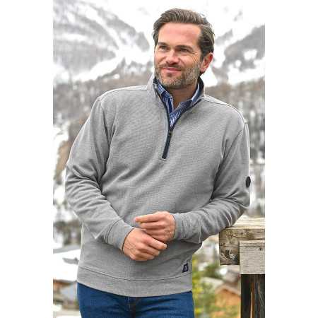 pull polo homme fermeture zip col coloris gris manches longues chaud