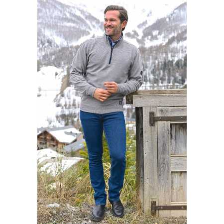 pull polo homme fermeture zip col coloris gris manches longues chaud tenue