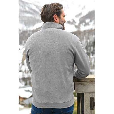 pull polo homme fermeture zip col coloris gris manches longues chaud dos