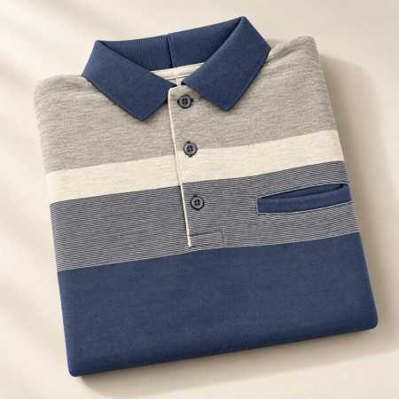 polo ouvert dos croisé gris bleu homme senior