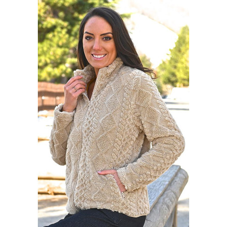 Polaire bouclette fermeture zip coloris beige femme senior