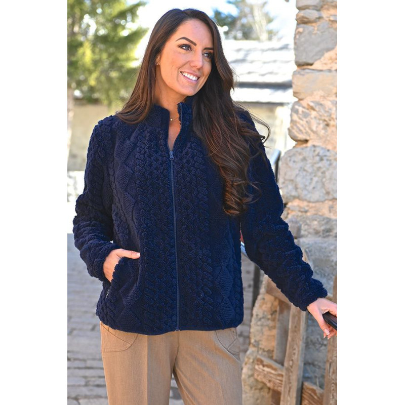 Polaire bouclette fermeture zip coloris marine femme senior