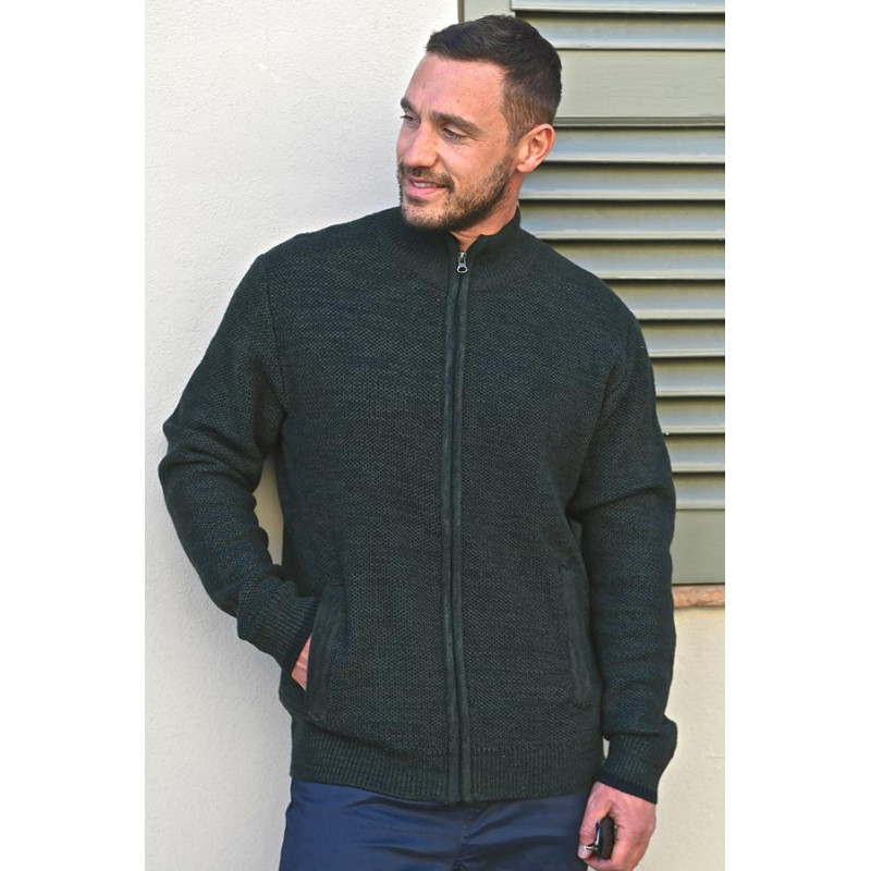 gilet zip homme senior  uni facile à mettre kaki