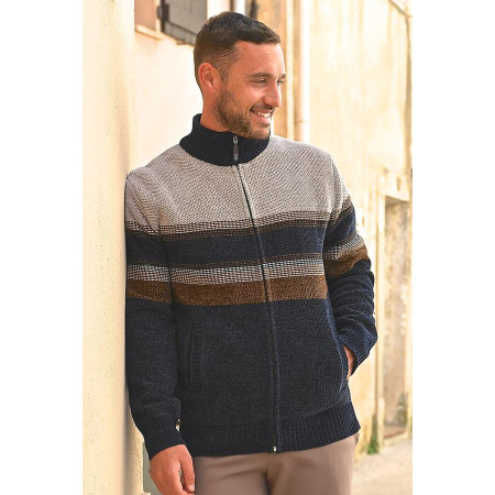 gilet zip moderne rayures automne hiver homme senior facile à enfiler