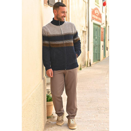 gilet zip moderne rayures automne hiver homme senior facile à enfiler  tenue