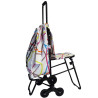 Chariot de courses 6 roues avec siège repliable déplié