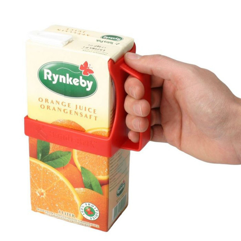Poignée pour brique de lait ou jus de fruit installée Poignée pour brique de lait ou jus de fruit installée