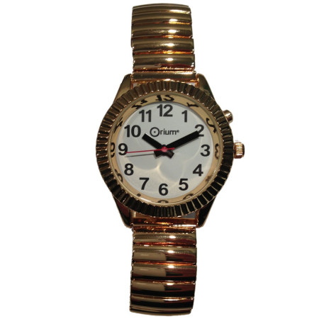 Montre parlante analogique à quartz dorée