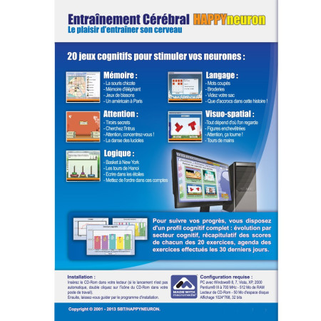 Jeu d'entraînement cérébral Happyneuron - Jaquette CDRom Verso