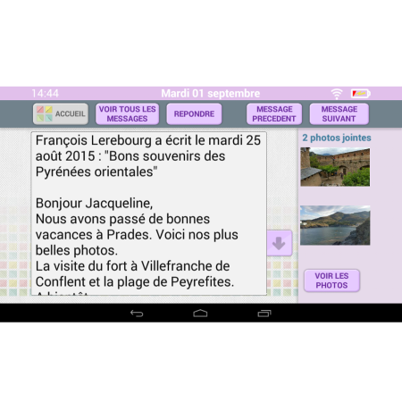 Tablette Facilotab Wifi écran messages