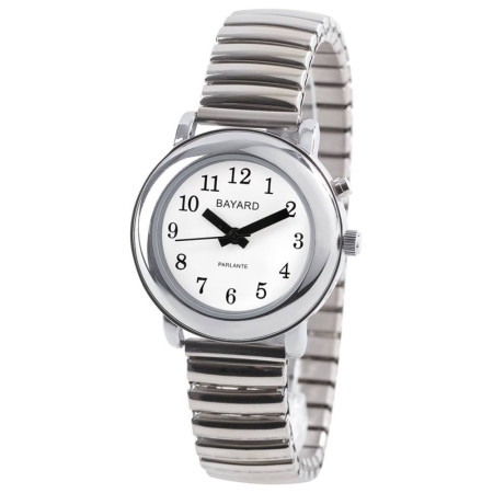 montre parlante grosse aiguilles pour femme bracelet en acier extensible