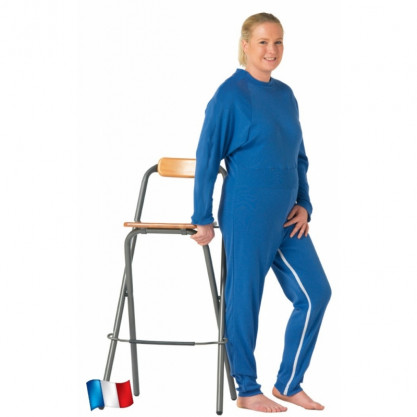Grenouillère femme médicalisée manches et jambes longues bleue