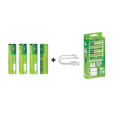 Piles AA rechargeables USB - Par 4 - Contenu boîte