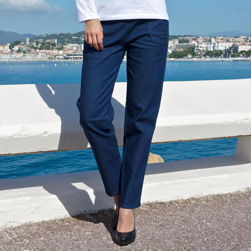 Pantalon jean's avec taille élastique facile à mettre pour femme senior