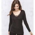 Chemise manches longues laine et soie noir