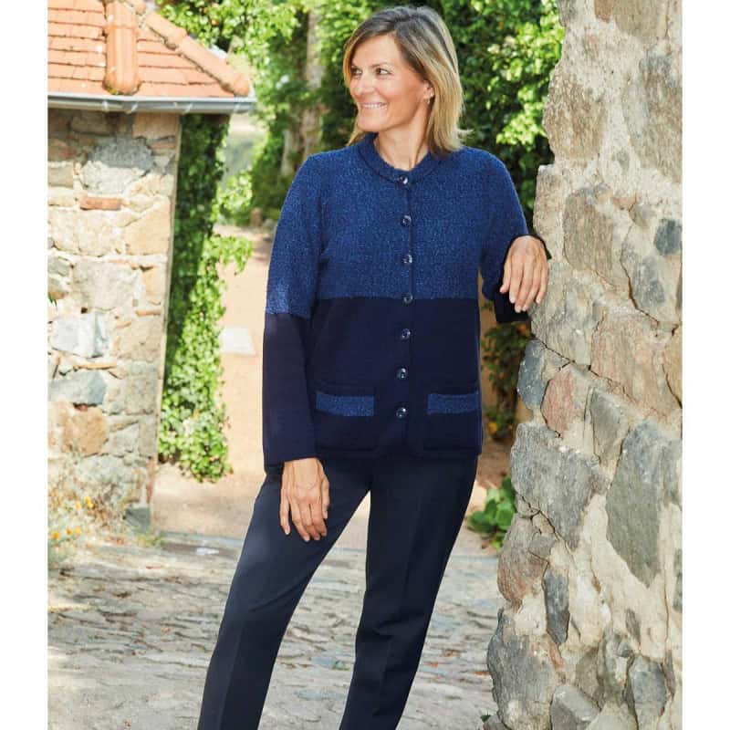 Cardigan 10% laine marine T.38 à 56