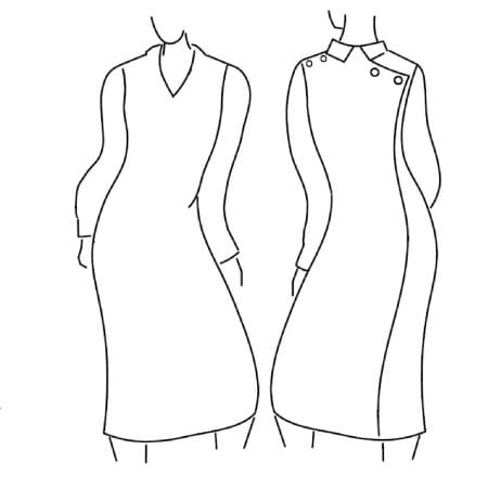 Robe dos croisé complet pressions du 38 au 56 - schéma ouverture dos