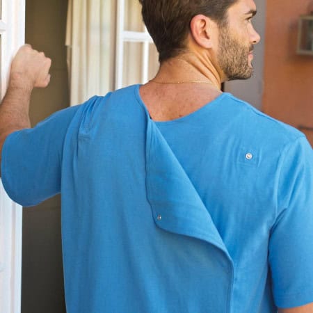 Chemise homme manches courtes dos croisé- detail dos ouvert