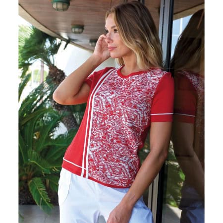 Pull mélange coton T.38 à 56 rouge