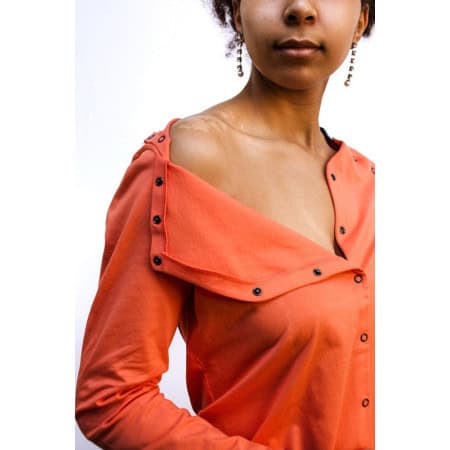T-shirt ML ouvert  épaules & devant corail - ouverture epaule