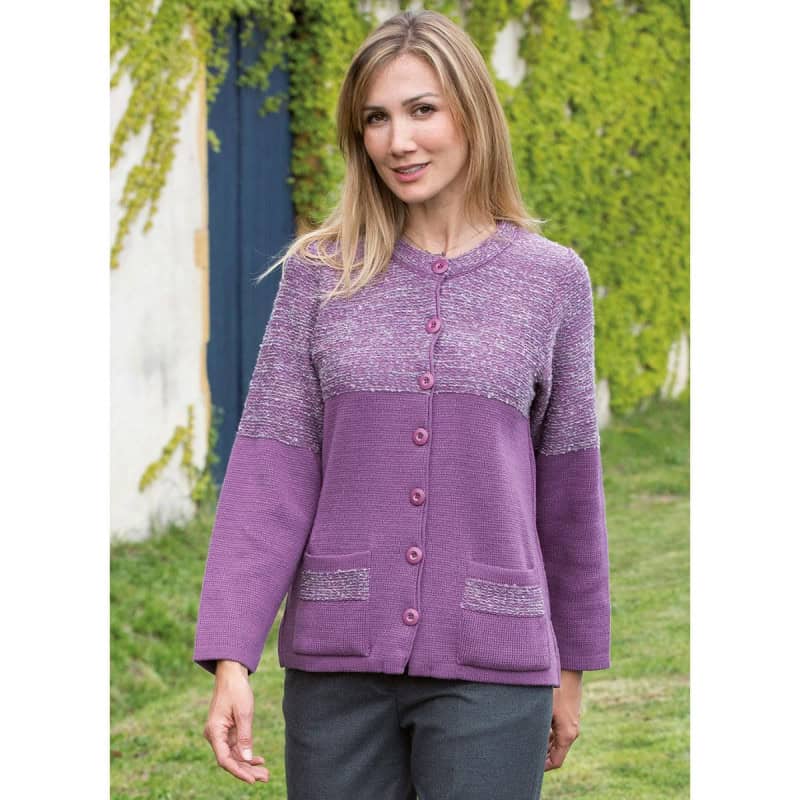 Cardigan 10% laine violet T.38 à 56 Cardigan 10% laine violet T.38 à 56