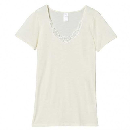Chemise manches courtes laine et soie naturel portée