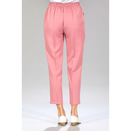 Pantacourt poches brodées élastiqué - rose ceinture dos
