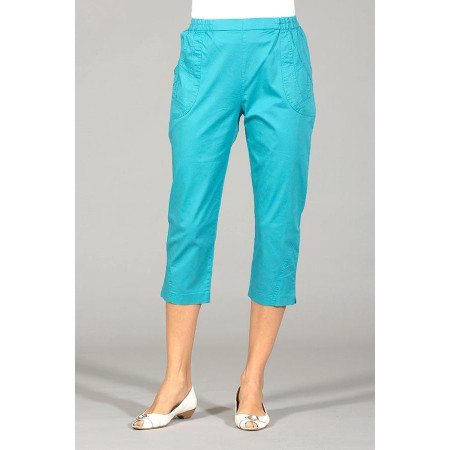 Pantacourt taille élastiquée turquoise avant