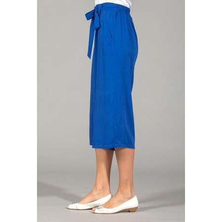 Pantacourt ceinture élastiquée bleu profil