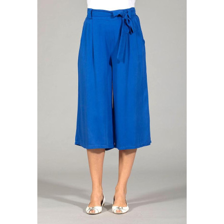 Pantacourt ceinture élastiquée bleu avant