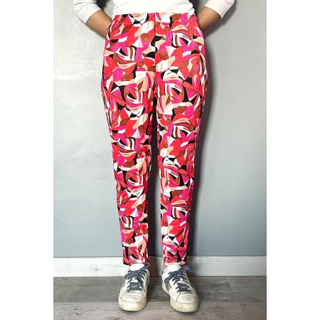Pantalon élastiqué léger imprimé rose avant