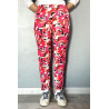 Pantalon élastiqué léger imprimé rose avant