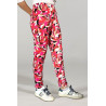 Pantalon élastiqué léger imprimé rose profil