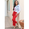 Pantalon élastiqué noeud cerise tenue