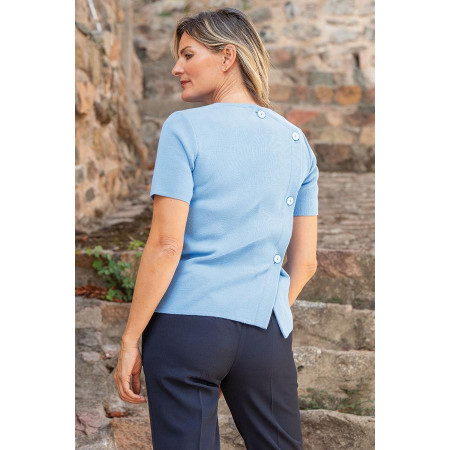 Pull manches courtes dos croisé bleu dos