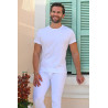 Tee-shirt homme manches courtes dos croisé blanc de face