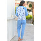 Grenouillère femme pyjama long bleu dos