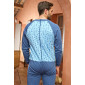 Grenouillère homme pyjama long bleu de dos