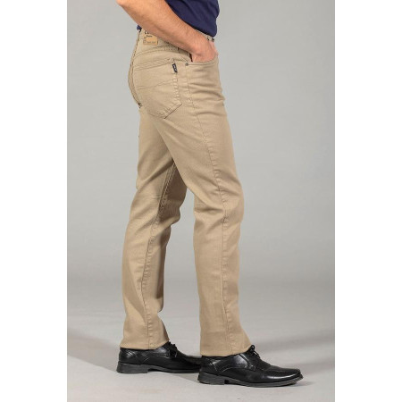 Pantalon jean's beige braguette beige profil
