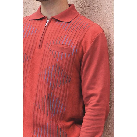 Polo col zip brique zoom