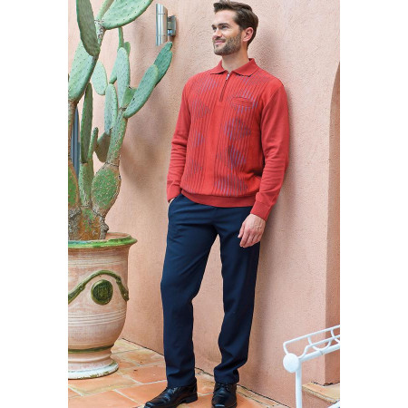 Polo col zip brique tenue