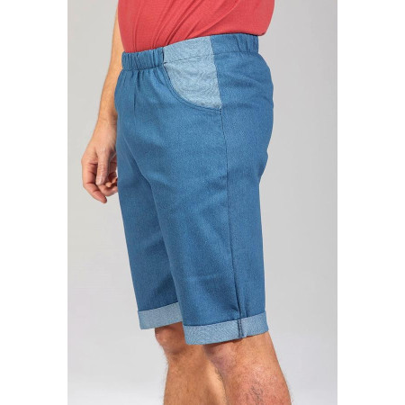 Bermuda ceinture élastique bleu profil