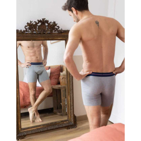 Boxer long homme coton bio confort gris chiné de dos