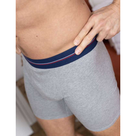 Boxer long homme coton bio confort gris chiné porté
