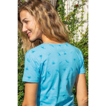 Top coton - bleu fantaisie dos